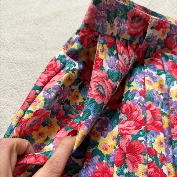 VTG 80s Bitsy Floral Button Front Aline Midi Skirt M Pockets Made in USA - Picture 5 of 7